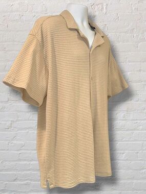 Malibu by Dril Clothing Co Waffle Knit Button Front Shirt 2XL Tan Short Sleeve